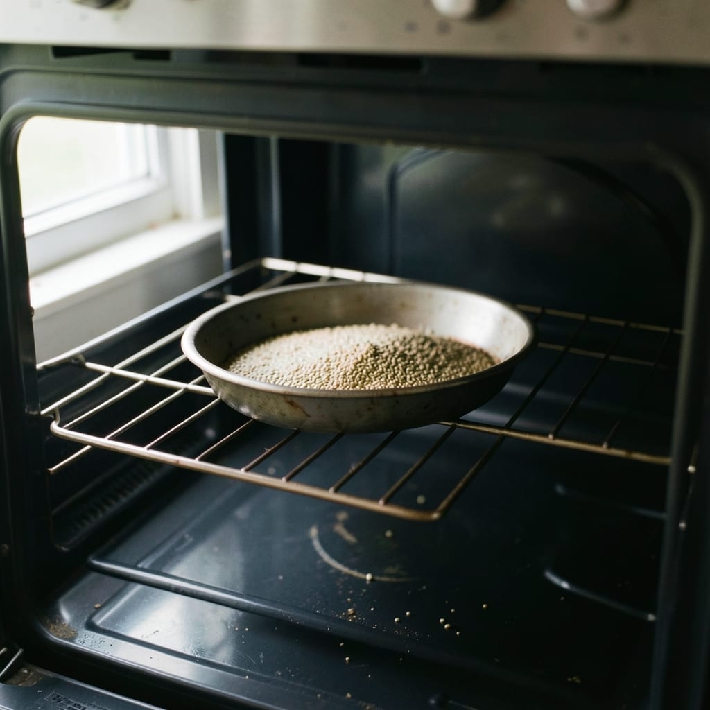An ordinary home oven with one tin in it